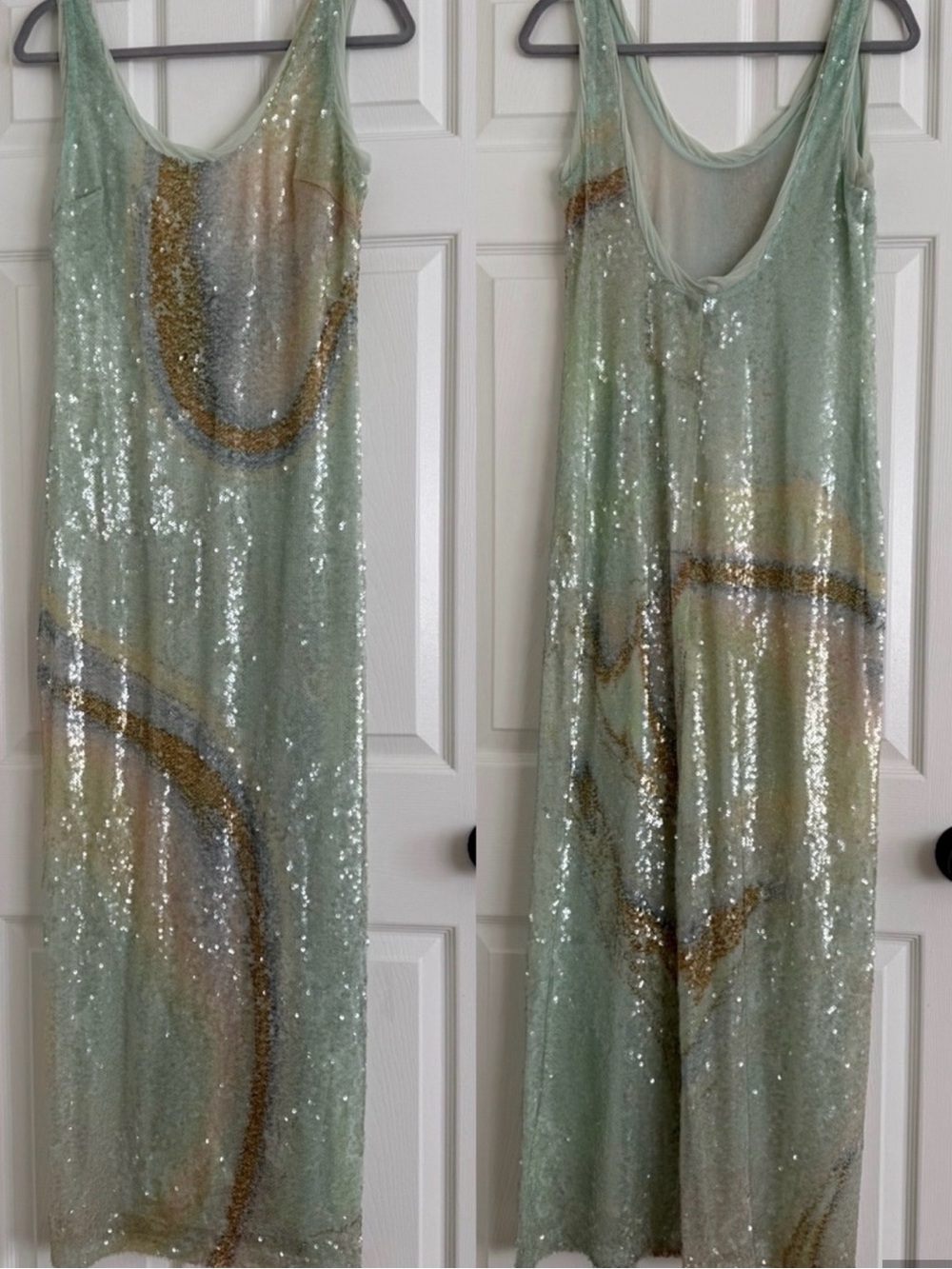 Jonathan Simkhai Serene Seafoam Marble Print Sequin Maxi Dress Gown - Picture 2 of 4
